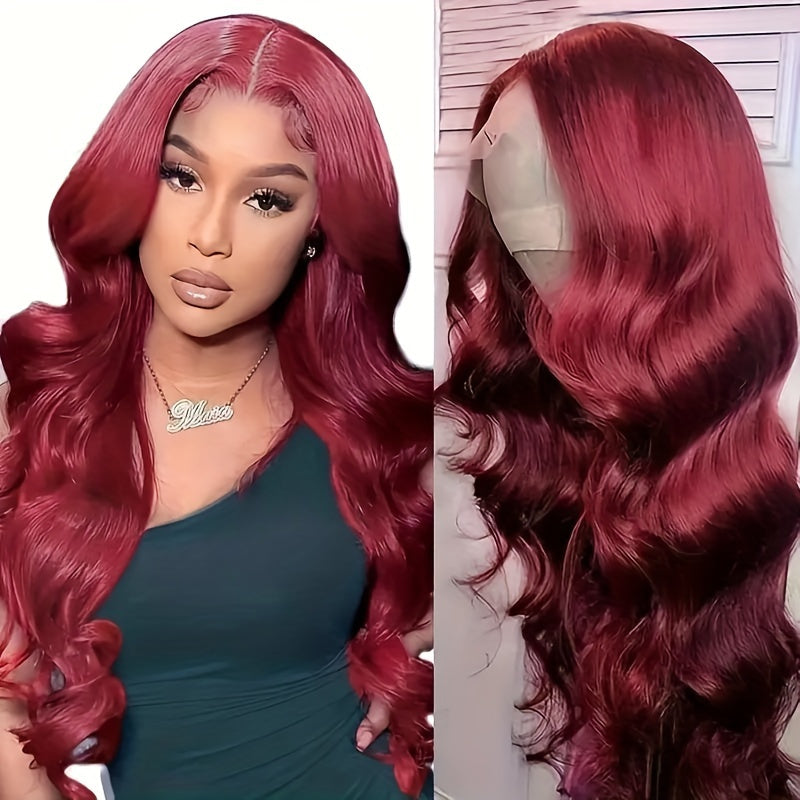 99J Burgundy HD Lace Front Human Hair Wig - 13x4 Glueless Body Wave Pre-Plucked Wine Red Lace Front Wig for Women, Wear & Go